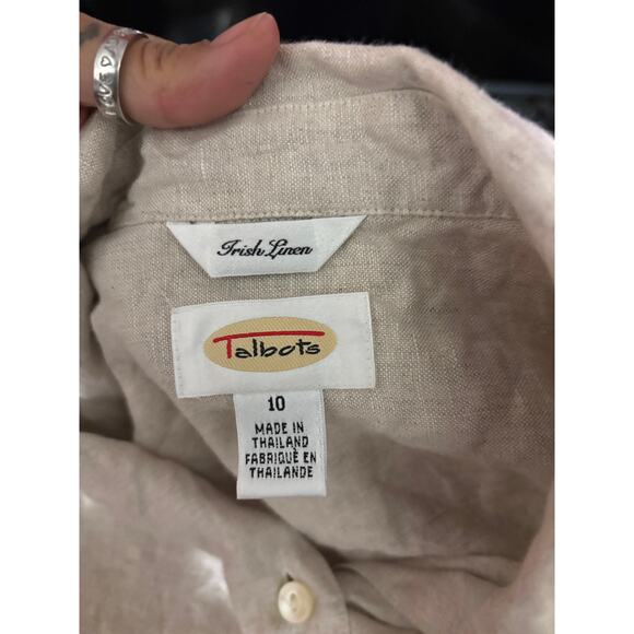 Vintage Talbots Irish Linen Long Sleeve Button Up Shirt Beige Womens Sz 10 - Picture 3 of 8